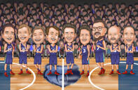 Caricatura de padrinos de boda con uniformes deportivos