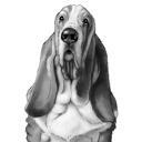 Caricature de Basset Hound en noir et blanc