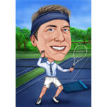 Tennisspiller med banebaggrund