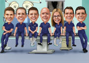 Skupina lékařů kreslená karikatura