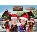 Dos personas con mascotas en gorros navideños