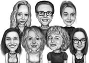 Gruppenskizzen-Zeichnungsgeschenk im Schwarz-Weiß-Stil für sieben Personen