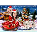 Couple with Pets Christmas Caricature