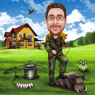 Hunter Caricature: Person with Wild Animal