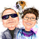 Par och hund akvarell porträtt