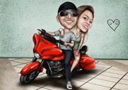 Couple on Motorcycle Cartoon Drawing
