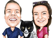 Karikatura páru s kočkou v srdci na zakázku