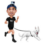 Ägare med Pet Jogging Caricature