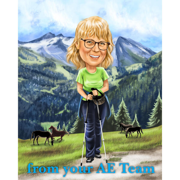 Hiking Caricature with Background