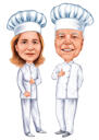 Caricatura de cozinha de duas pessoas em estilo colorido a partir de fotos