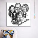 Familia con caricatura de mascota en estilo blanco y negro para regalo de póster personalizado