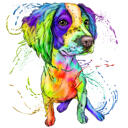 Ganzkörper-Spaniel-Karikatur-Porträt von Fotos im Regenbogen-Aquarell-Stil