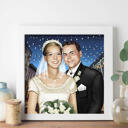 Lovely Couple Caricature Portrait in Color Style on Poster Print Gift