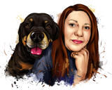 Portrait aquarelle naturel d'une personne avec un animal de compagnie
