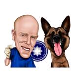 Exaggerated Police with K9 Dog Caricature