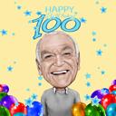 Cadeau de caricature d'anniversaire de 100 ans avec un fond coloré