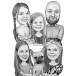 Genitori con bambini e caricatura di cani