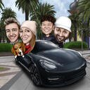 Familj i bilkarikatyrteckning
