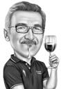 Retrato de desenho animado para presente de vinho personalizado de uma pessoa desenhada à mão de uma foto