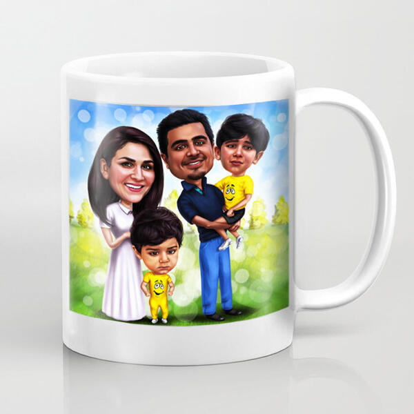 Tasse caricature de famille avec enfants