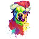 Xmas Dog Cartoon Portrait in Watercolor Style