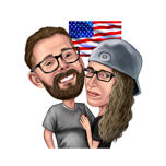 Карикатура пары на фоне флага в цветном стиле из фотографий