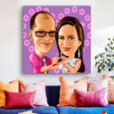 Caricature de couple dessiné à la main pour cadeau d'anniversaire personnalisé imprimé sur toile