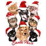 Cartão de grupo de animais de estimação de Natal