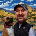 Porträtt av husdjursägaren med anpassad bakgrund handritad från foton
