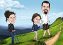 Hiking+Group+Caricature+in+Color+Style