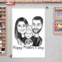 Семейный групповой портрет Мультфильм, нарисованный вручную из фотографий - печать на плакате