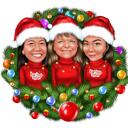 Caricature de groupe de Noël dans une guirlande de Noël