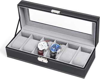 6. Regala a tu novio amante de la elegancia business la caja expositora NEX de seis ranuras para relojes de piel, perfecta para su estilo sofisticado-0