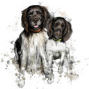 Pilna ķermeņa divu suņu karikatūras glezna dabīgos akvareļos no fotoattēliem