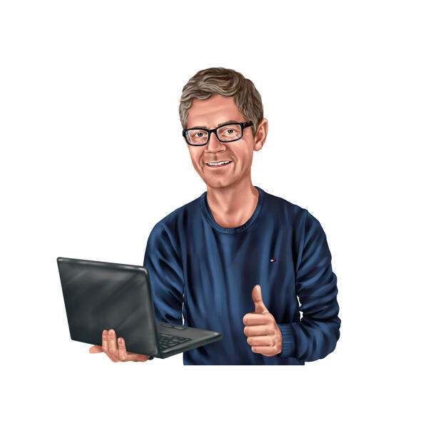 Pöidlad üles Sülearvutit hoidva inimese portree