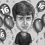 16th Anniversary Caricature in Black and White