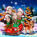 Christmas Card - Family in Santa's Sleigh with Pets