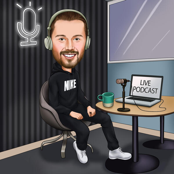 Custom Podcast Host Caricature: Personalized Cartoon for Podcaster
