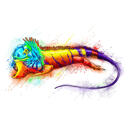 Ritratto di iguana ad acquerello disegnato a mano da foto in stile arcobaleno