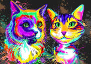 Portrait caricatural de couple de chats à l'aquarelle