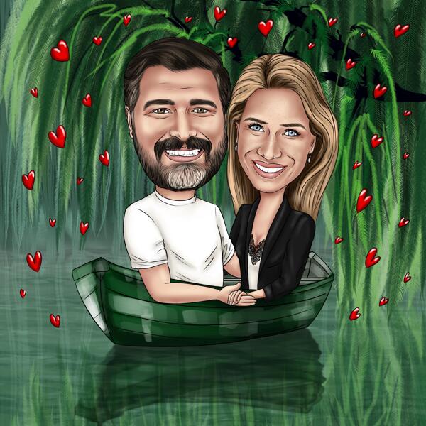 Caricatura de pareja en barco