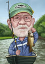 Caricatura del nonno pescatore con sfondo