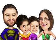 Caricatura di una famiglia di supereroi da una foto