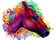Hästporträttmålning i färgad stil från foton