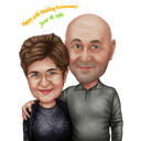 Gelukkige 40e huwelijksverjaardag - Karikatuur van het paar uit foto's