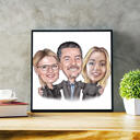 Caricatura de estilo exagerado de tres personas a partir de fotos impresas en lienzo