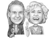 Couple Caricature with Glass of Wine for Wine Lovers