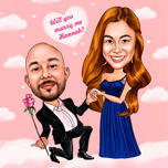 Caricatura do casal da proposta: Você quer se casar comigo?