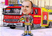Liialdatud tuletõrjuja karikatuur