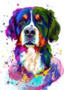 Bernese Mountain Dog Caricature Portrait in Watercolor Style from Photo